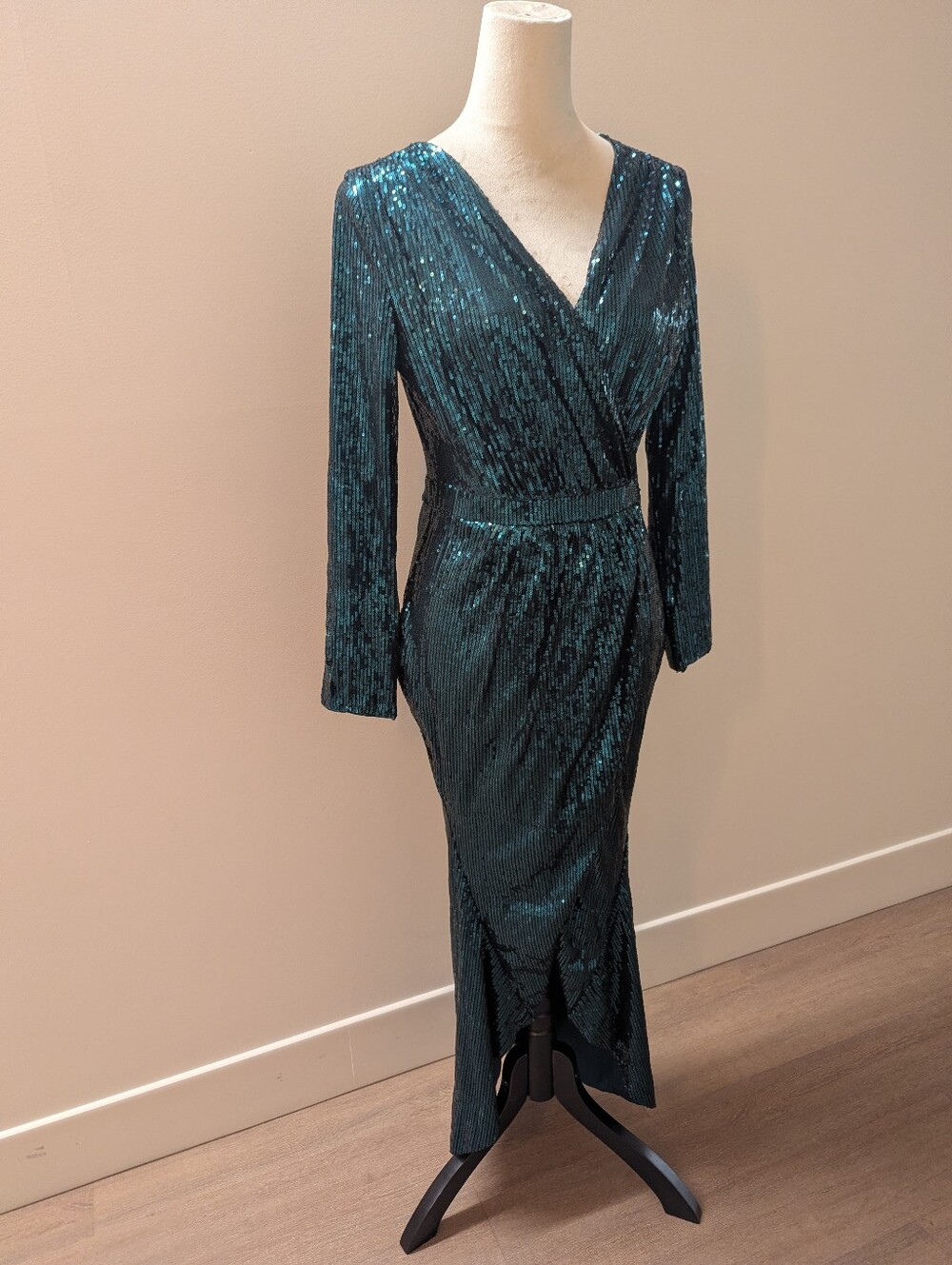 CBR Teal Sequin Long Sleeve Midi Dress Large